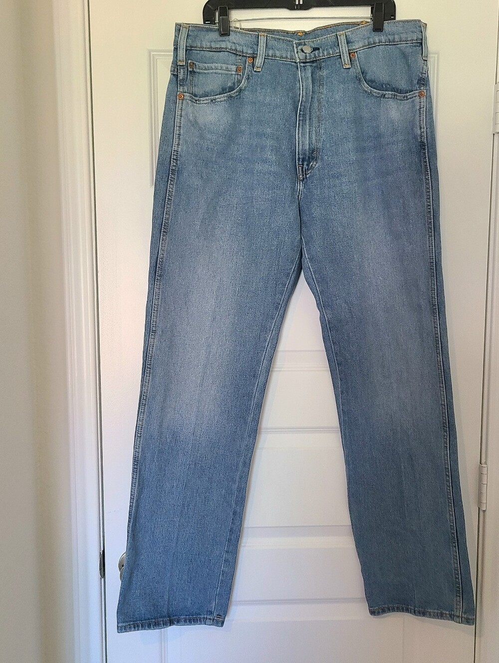 Levi's Straight Jeans Mens 37x33 Light Blue Denim Western Fit Stretch .Zipper Fl